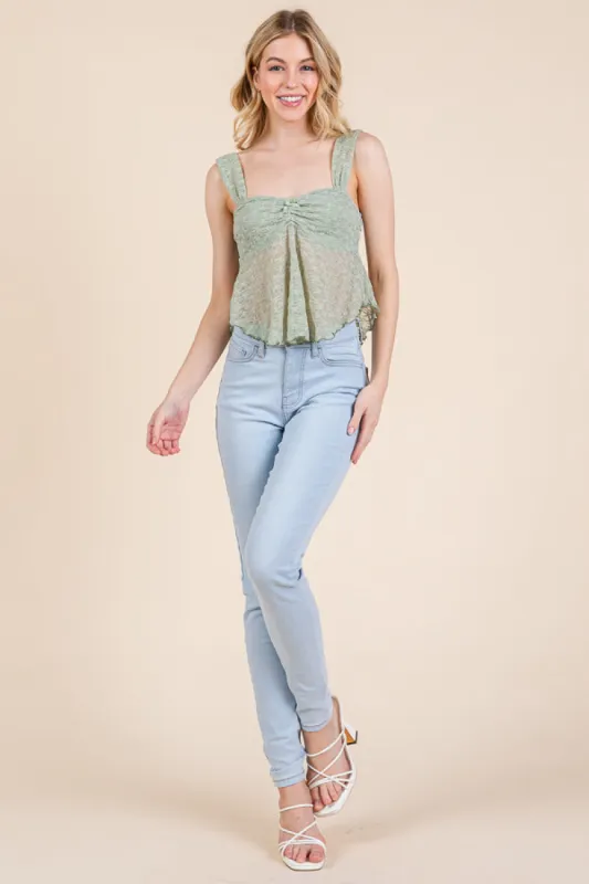 FLORAL MESH W/RUCHED TANK TOP sold by Heart & Hips