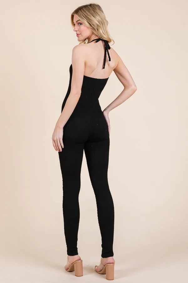 HIGH NECK HALTER ZIGZAG JACQUARD KNIT ROMPER sold by Heart & Hips product image thumbnail 4