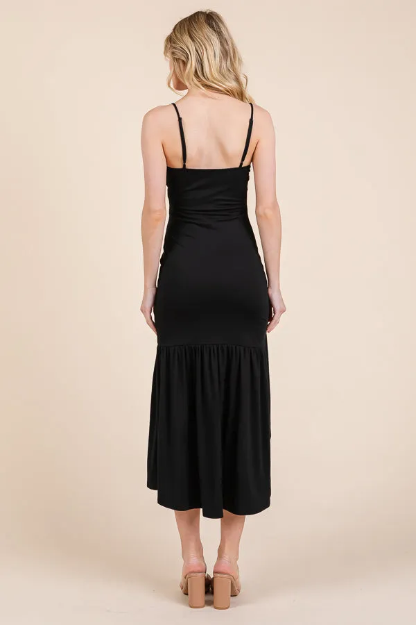 RUCHED RUFFLE FLARE MIDI SLIT DRESS sold by Heart & Hips product image thumbnail 4