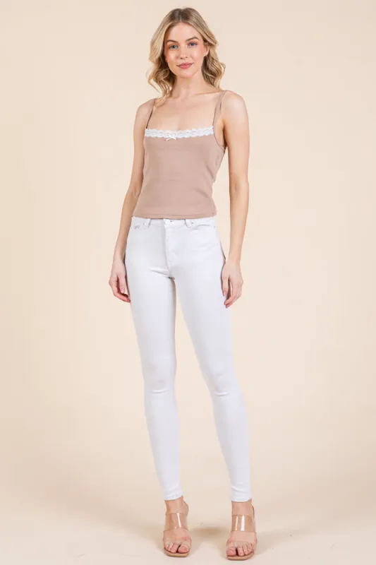 LACE TRIM CAMI WITH LACE & SATIN BOW DETAIL sold by Heart & Hips