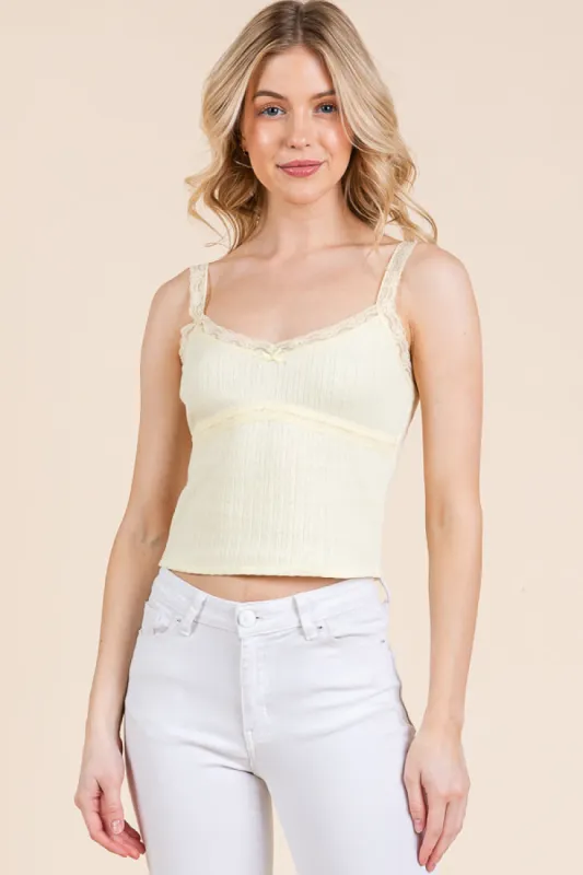 POINTELLE TANK W/LACE & BOW TRIM DETAIL sold by Heart & Hips