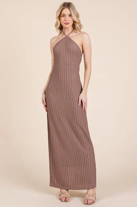 BACKLESS LACED UP SCALLOP TEXTURED MAXI DRESS sold by Heart & Hips