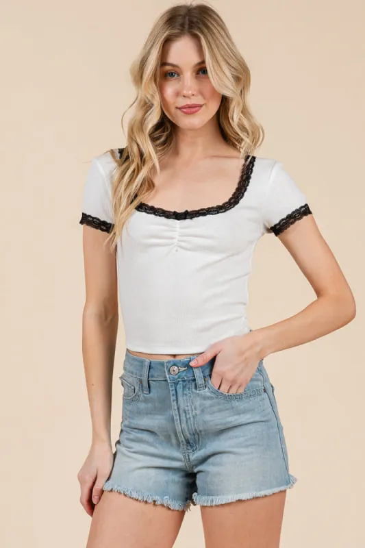 RUCHED ROSETTE BOW SHORT SLEEVE TEE sold by Heart & Hips