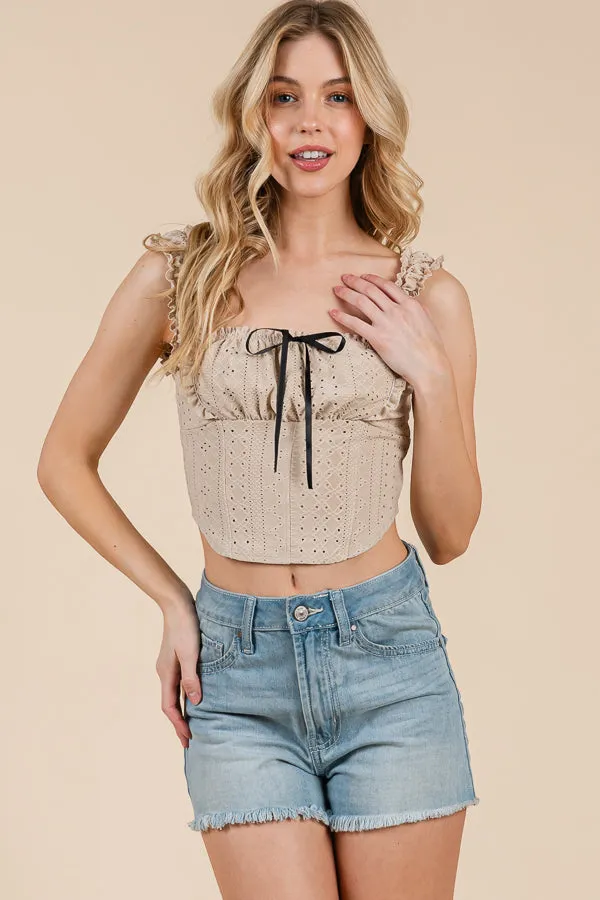 RUFFLE DETAIL EYELET DETAIL CORSET TANK sold by Heart & Hips product image thumbnail 2