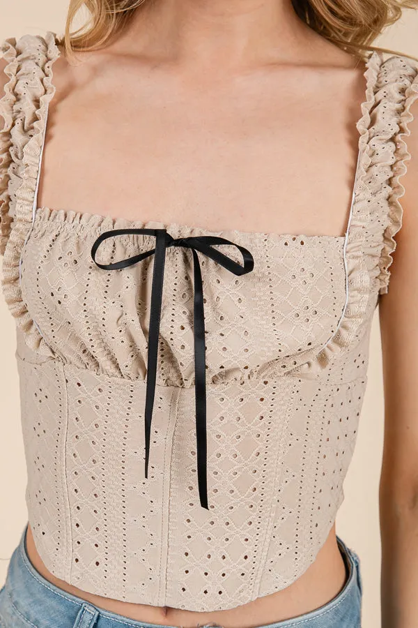 RUFFLE DETAIL EYELET DETAIL CORSET TANK sold by Heart & Hips product image thumbnail 5
