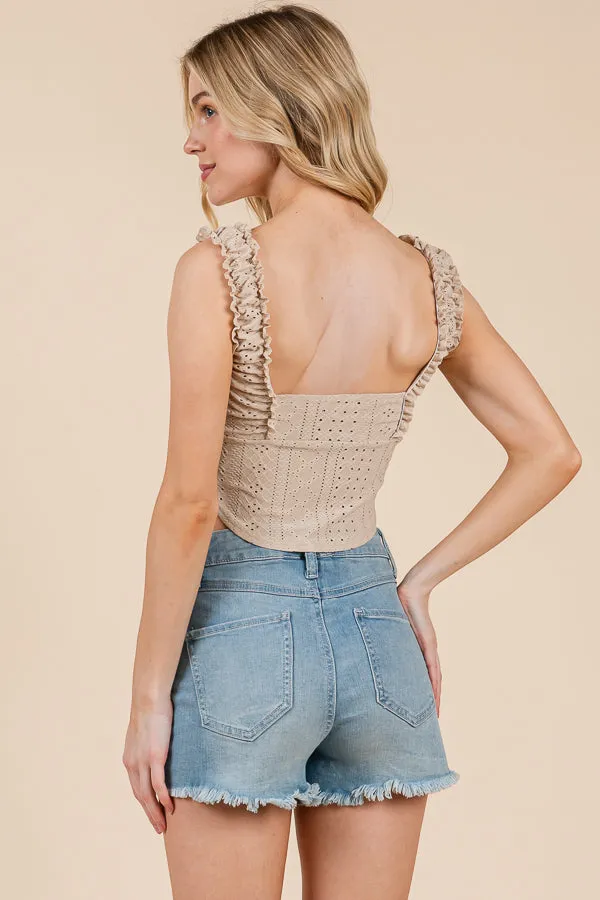 RUFFLE DETAIL EYELET DETAIL CORSET TANK sold by Heart & Hips product image thumbnail 4