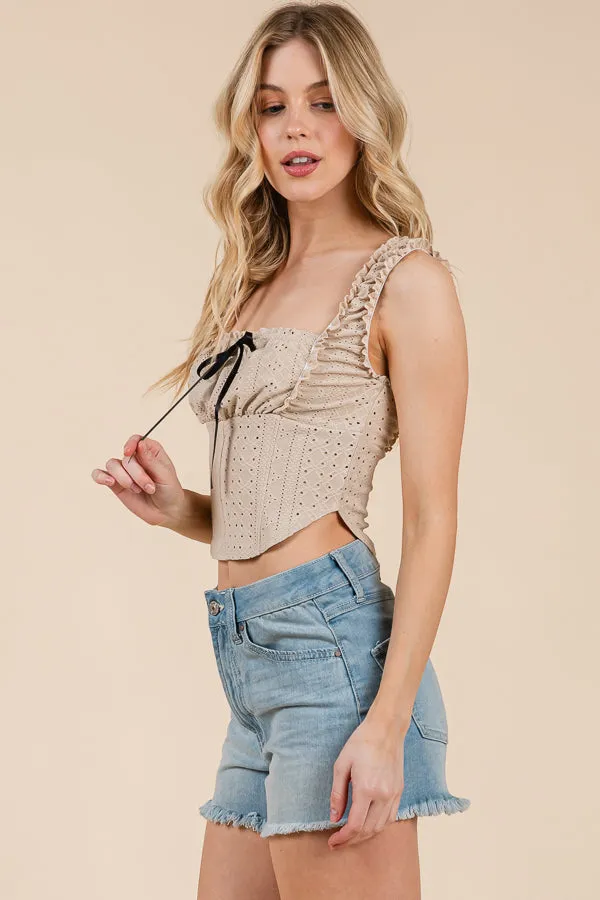 RUFFLE DETAIL EYELET DETAIL CORSET TANK sold by Heart & Hips product image thumbnail 3