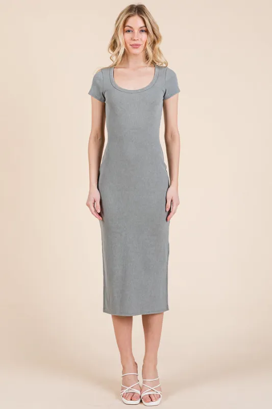 SCOOP NECK SHORT SLEEVE MINERAL WASH MIDI DRESS sold by Heart & Hips