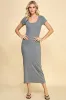 DOUBLE LAYERED RIBBED DOUBLE SCOOP SHORT SLV MAXI DRESS sold by Heart & Hips