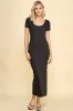 DOUBLE LAYERED RIBBED DOUBLE SCOOP SHORT SLV MAXI DRESS sold by Heart & Hips