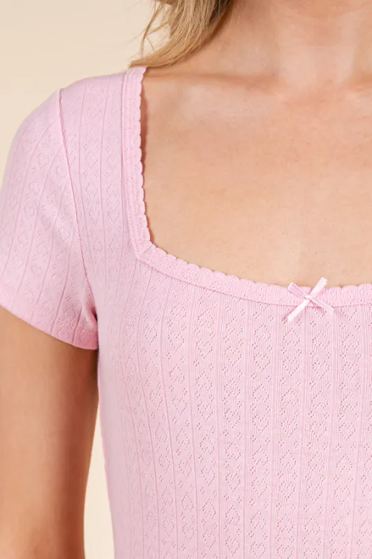 SQUARE NECK POINTELLE BOW TIE TOP sold by Heart & Hips
