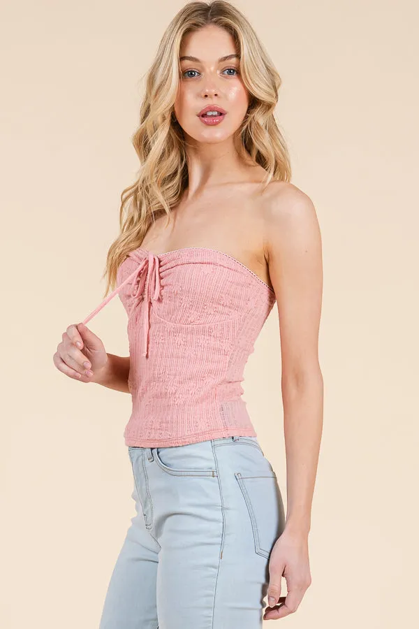 LINED, TEXTURED LACE TUBE TOP W/ FRONT TIE DETAIL sold by Heart & Hips product image thumbnail 4