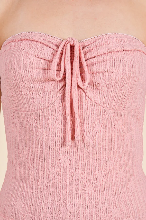 LINED, TEXTURED LACE TUBE TOP W/ FRONT TIE DETAIL sold by Heart & Hips product image thumbnail 3