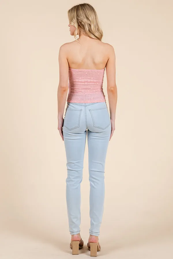 LINED, TEXTURED LACE TUBE TOP W/ FRONT TIE DETAIL sold by Heart & Hips product image thumbnail 5