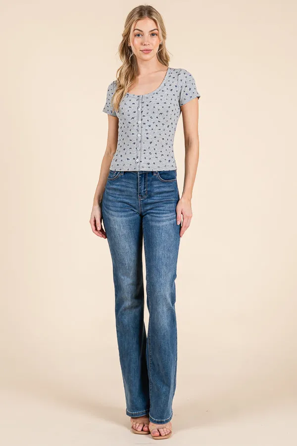 PRINTED SHORT SLEEVE CARDI BUTTON DOWN TEE sold by Heart & Hips product image thumbnail 5