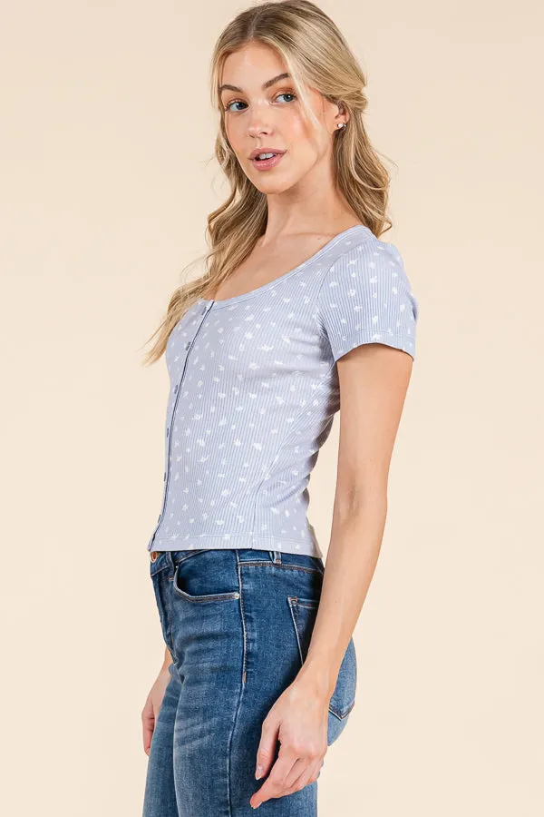 PRINTED SHORT SLEEVE CARDI BUTTON DOWN TEE sold by Heart & Hips product image thumbnail 3