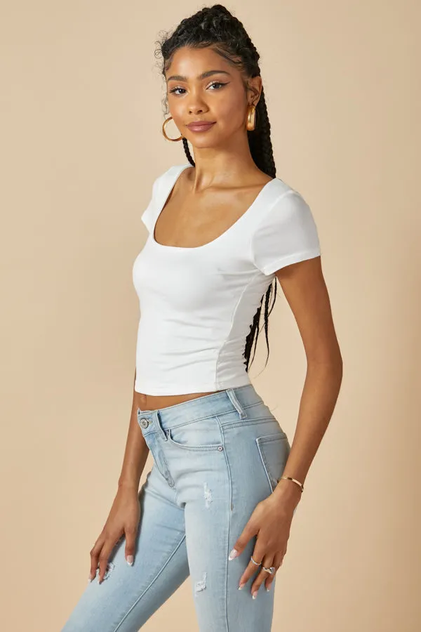 SQUARE NECK DOUBLED LAYERED CROP TEE sold by Heart & Hips product image thumbnail 5
