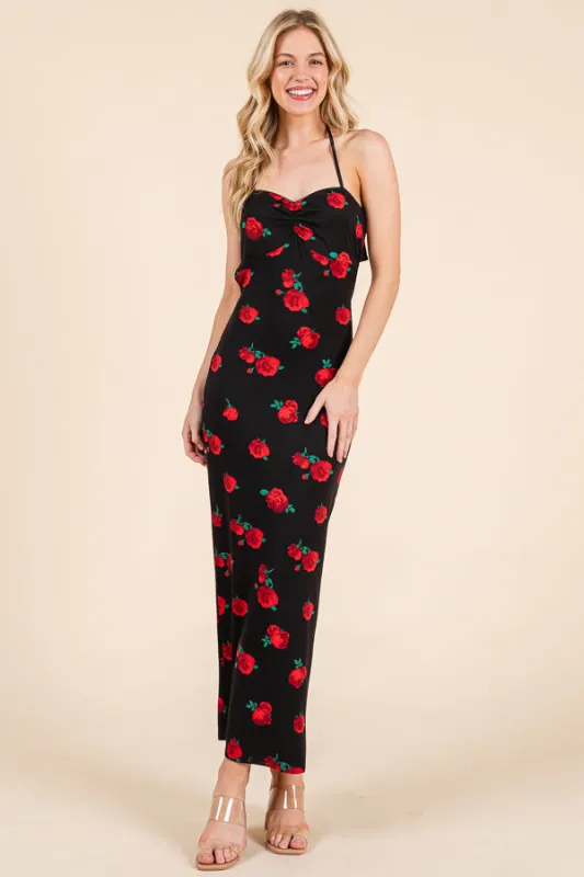 SWEET HEART GATHERED OPEN BACK PRINT MIDI DRESS sold by Heart & Hips