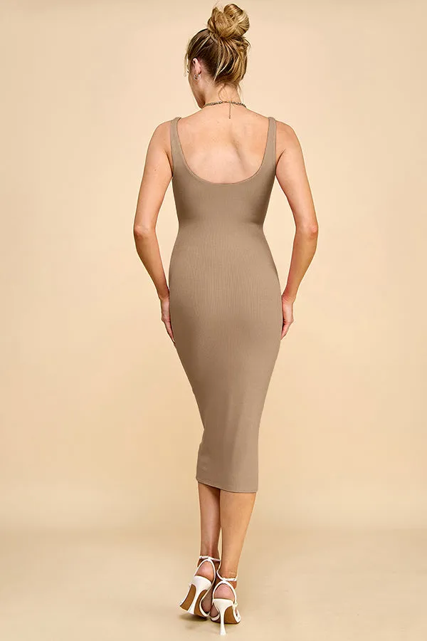 SCOOP NECK RIB LINNING DOUBLE LAYERED TANK MIDI DRESS sold by Heart & Hips product image thumbnail 3
