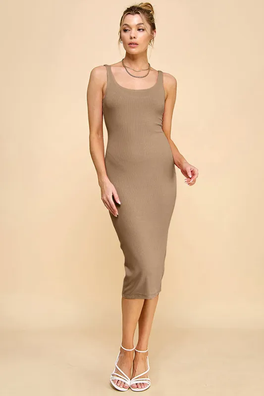 SCOOP NECK RIB LINNING DOUBLE LAYERED TANK MIDI DRESS sold by Heart & Hips