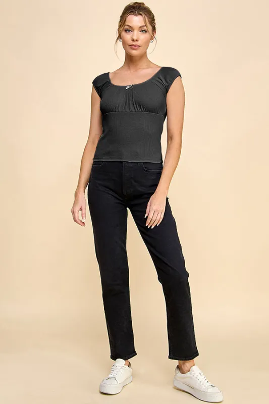SQUARE NECK SATIN BOW SHORT SLEEVE TOP sold by Heart & Hips