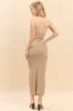 HALTER NECK RUCHED ASYMEETTRICAL SIDE SLIT MIDI DRESS sold by Heart & Hips
