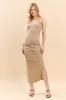 HALTER NECK RUCHED ASYMEETTRICAL SIDE SLIT MIDI DRESS sold by Heart & Hips