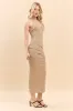 HALTER NECK RUCHED ASYMEETTRICAL SIDE SLIT MIDI DRESS sold by Heart & Hips