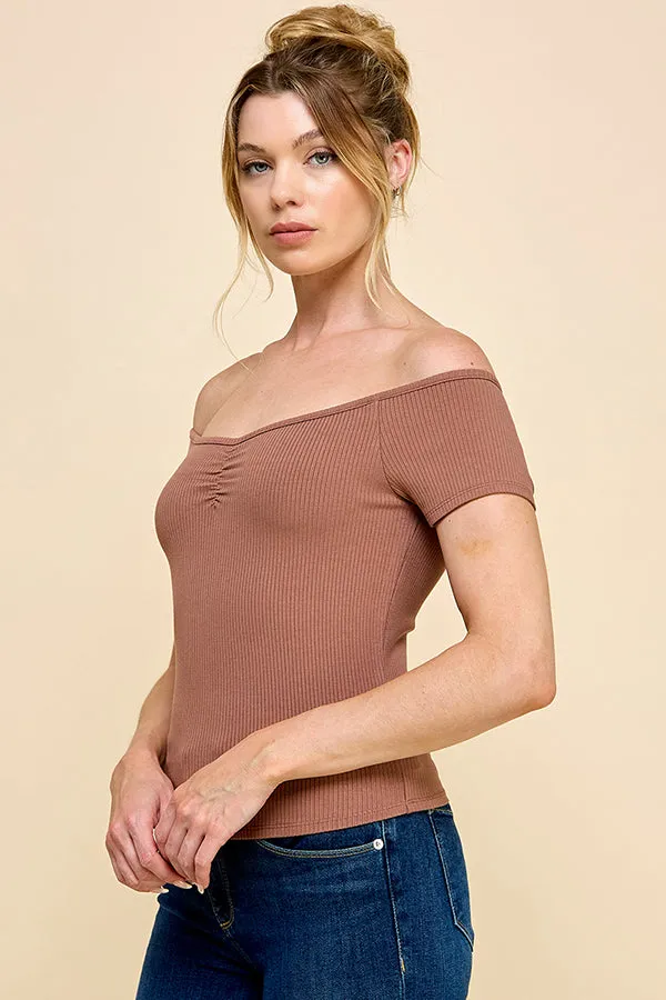 FRONT RUCHED RIB OFF SHOULDER TOP sold by Heart & Hips product image thumbnail 5