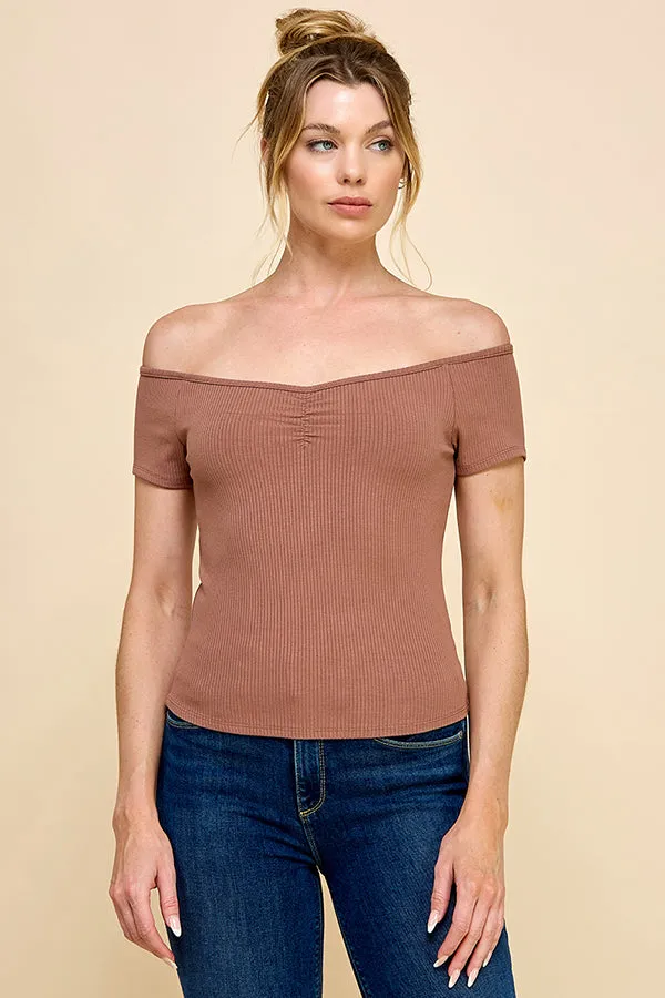 FRONT RUCHED RIB OFF SHOULDER TOP sold by Heart & Hips product image thumbnail 4