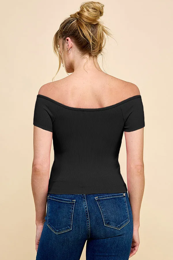 FRONT RUCHED RIB OFF SHOULDER TOP sold by Heart & Hips product image thumbnail 3