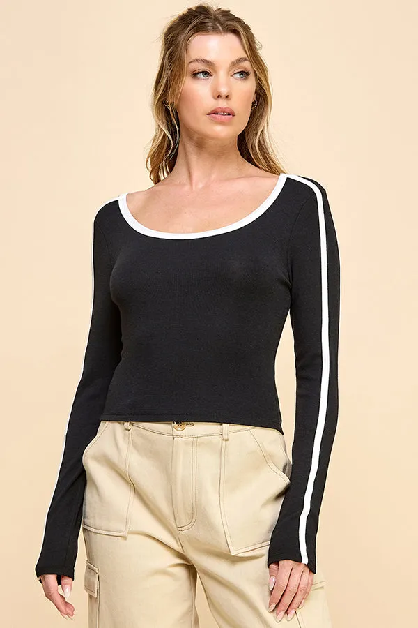 LONG SLV CONTRAST BINDING RIBBED TOP sold by Heart & Hips