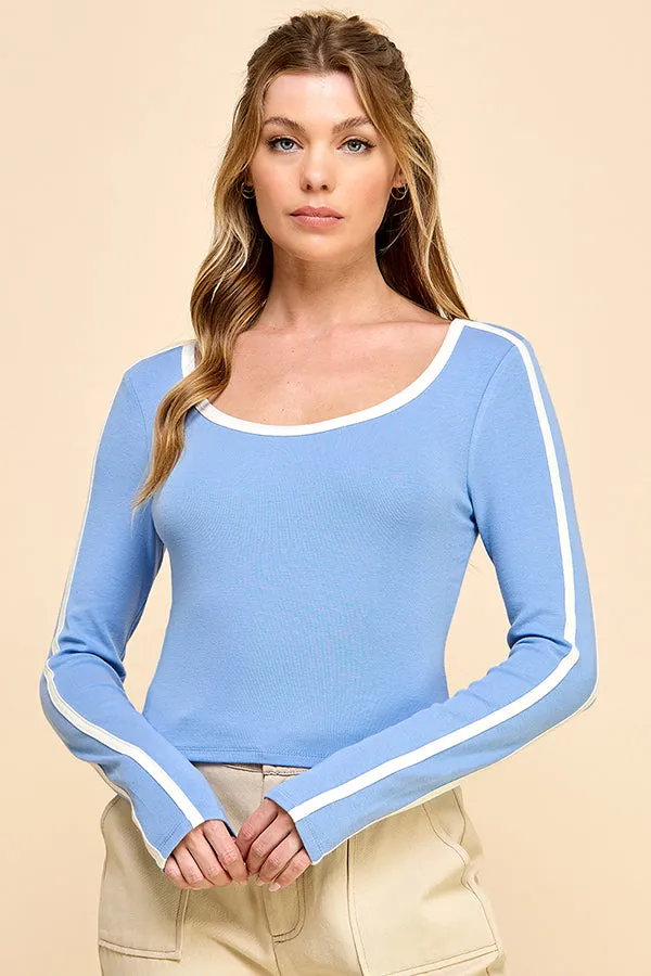 LONG SLV CONTRAST BINDING RIBBED TOP sold by Heart & Hips product image thumbnail 4