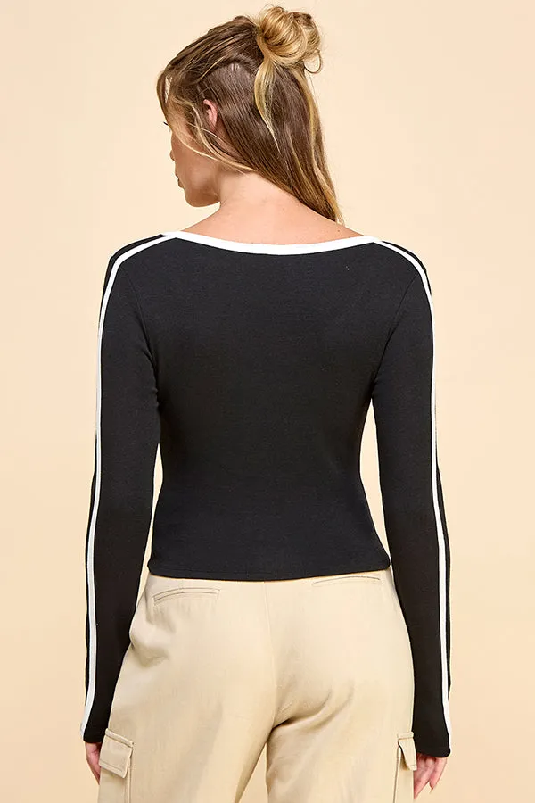 LONG SLV CONTRAST BINDING RIBBED TOP sold by Heart & Hips product image thumbnail 3