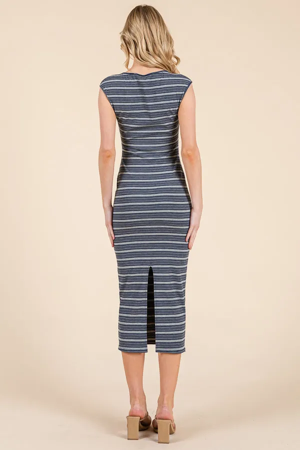 NOTCH FRONT CAP SLEEVE STRIPPED DRESS sold by Heart & Hips product image thumbnail 3