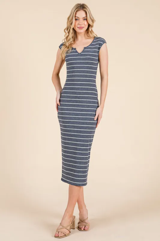 NOTCH FRONT CAP SLEEVE STRIPPED DRESS sold by Heart & Hips