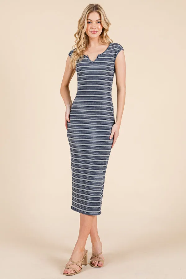 NOTCH FRONT CAP SLEEVE STRIPPED DRESS sold by Heart & Hips