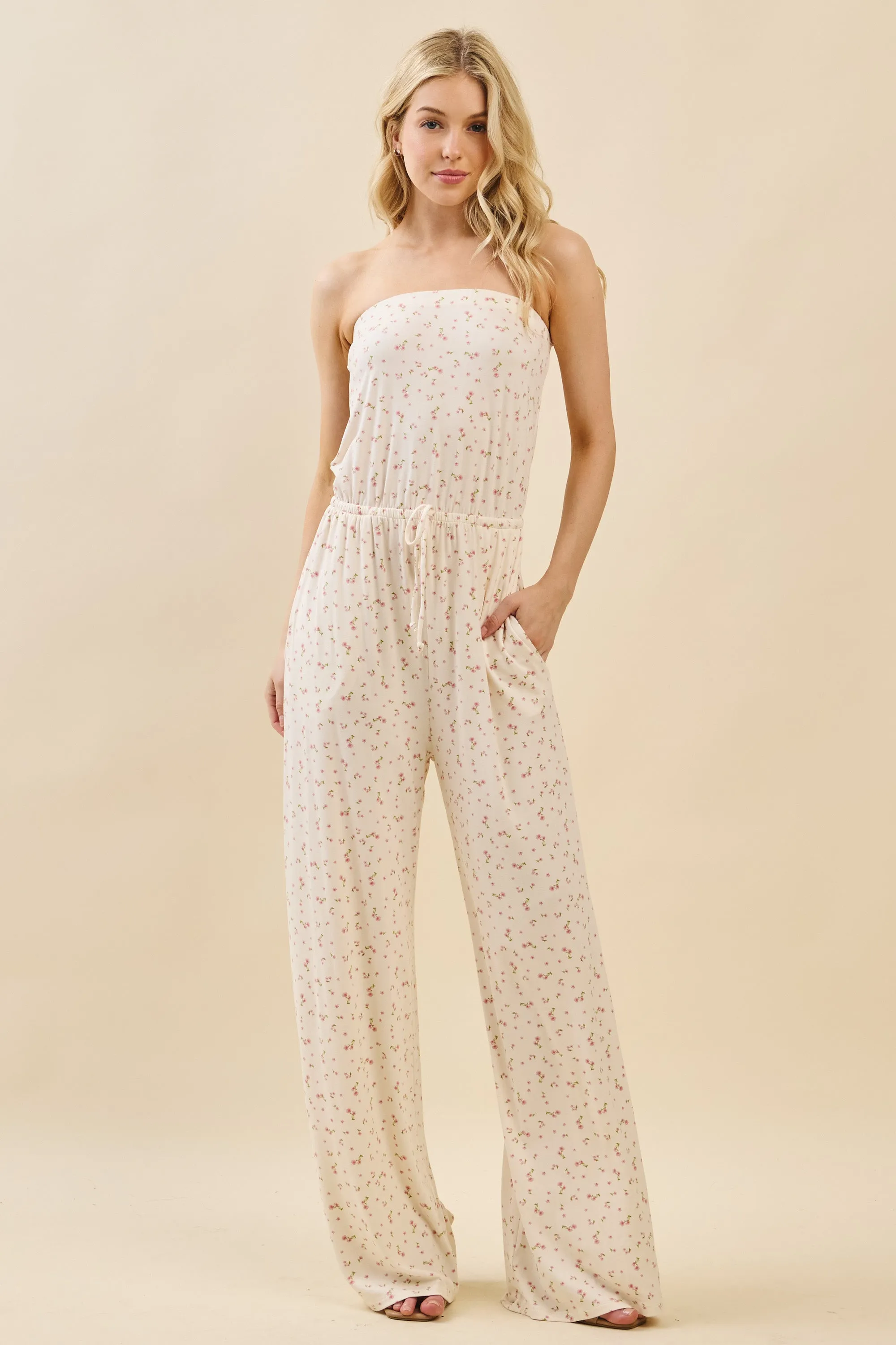 PRINTED WIDE LEG TUBE TOP JUMPSUIT sold by Heart & Hips