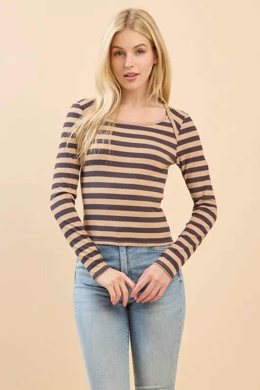 ENVELOPE NECK DETAIL, STRIPED LONG SLEEVE TOP sold by Heart & Hips