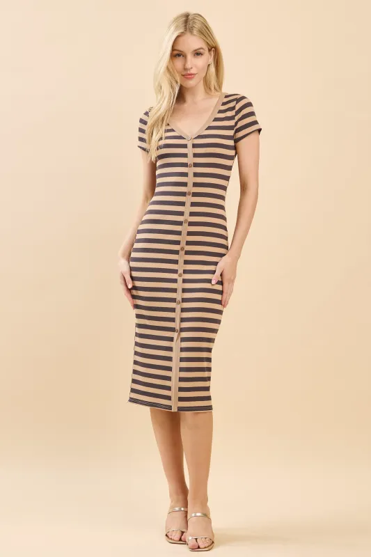 NON FUNCTIONAL FRONT BUTTON MIDI DRESS sold by Heart & Hips