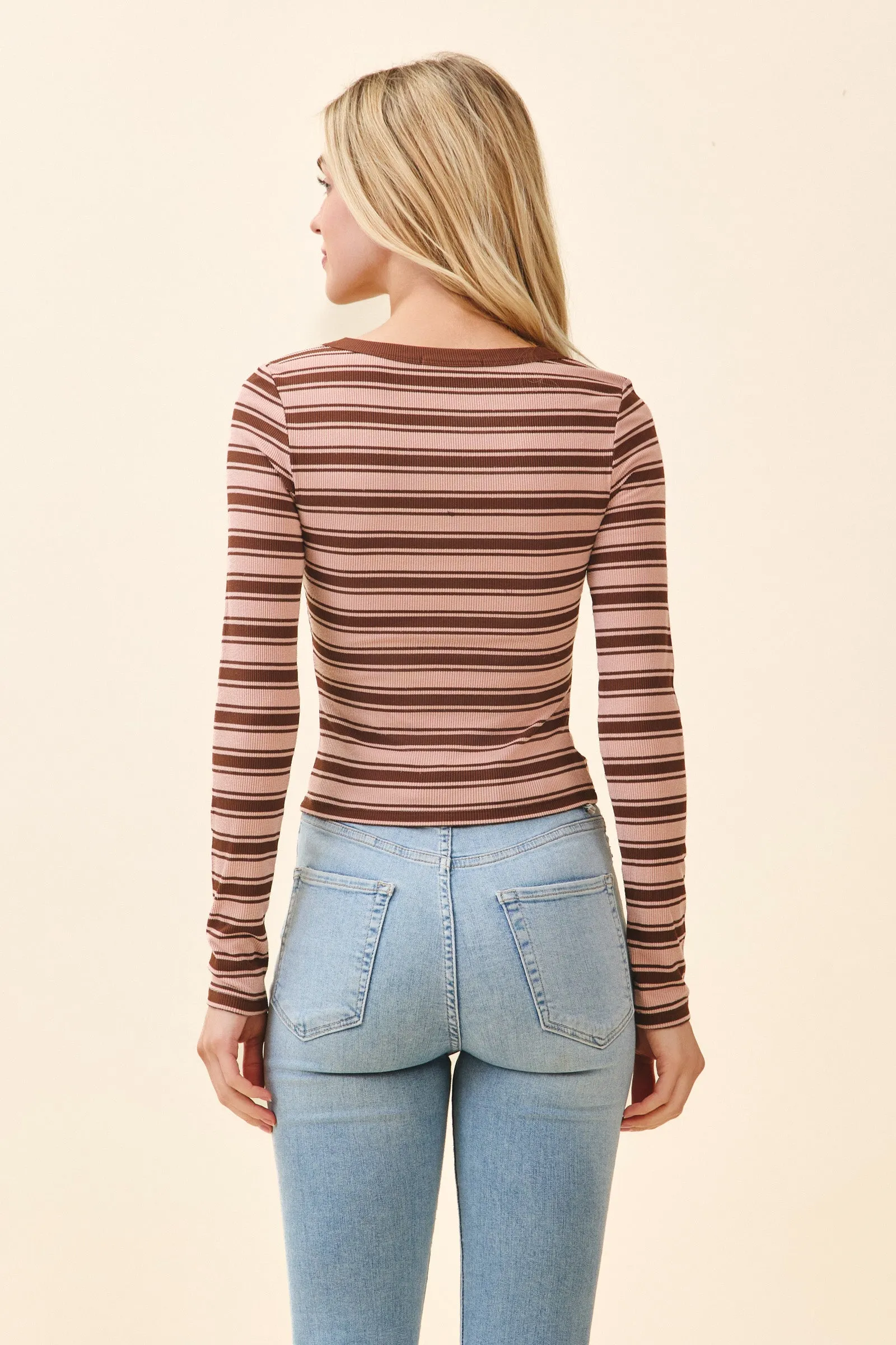 DEEP SCOOP CONTRAST RINGER STRIPED LONG SLEEVE sold by Heart & Hips product image thumbnail 4