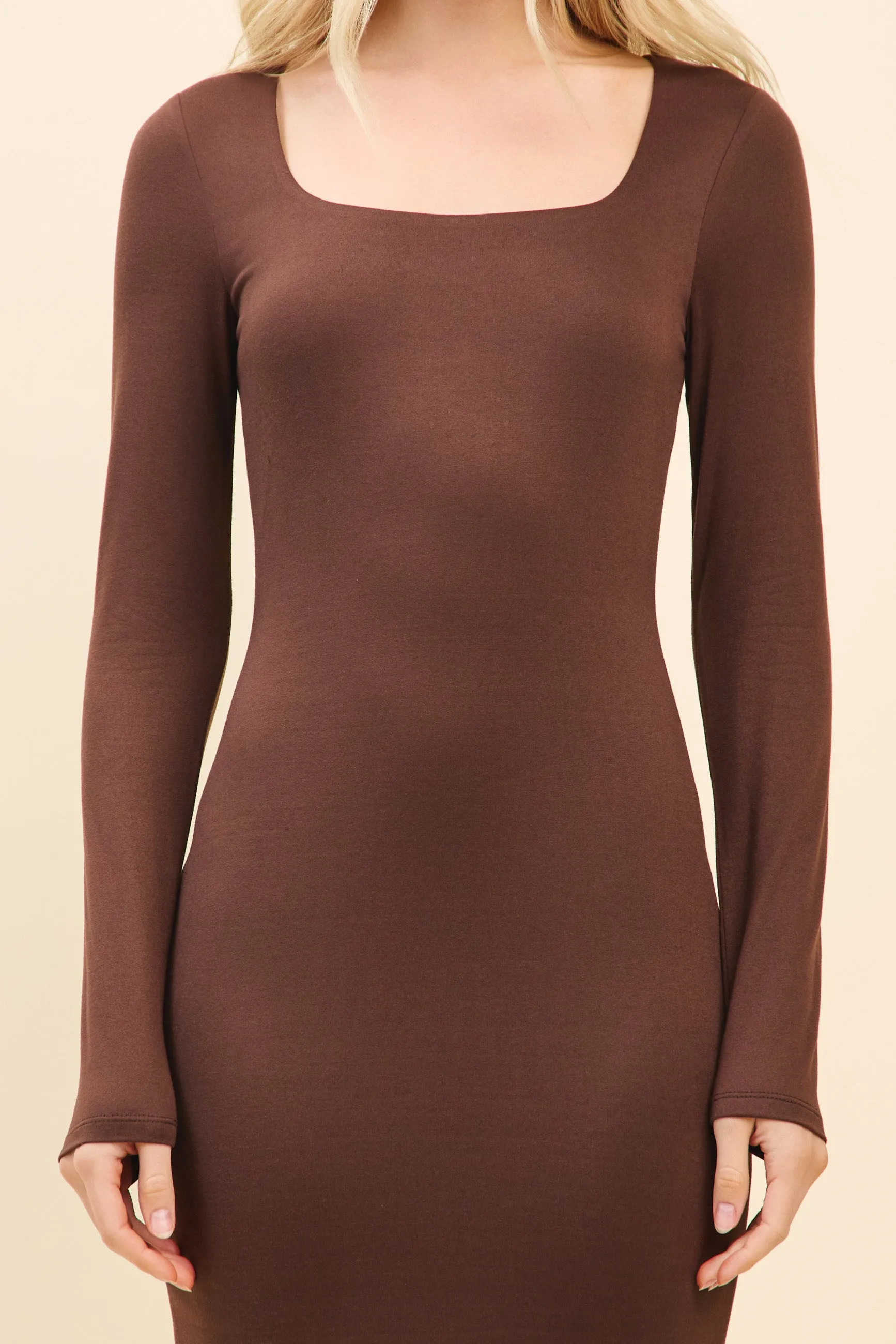 DOUBLE LAYERED SQUARE NEECK LONG SLEEVE MIDI DRESS sold by Heart & Hips product image thumbnail 4