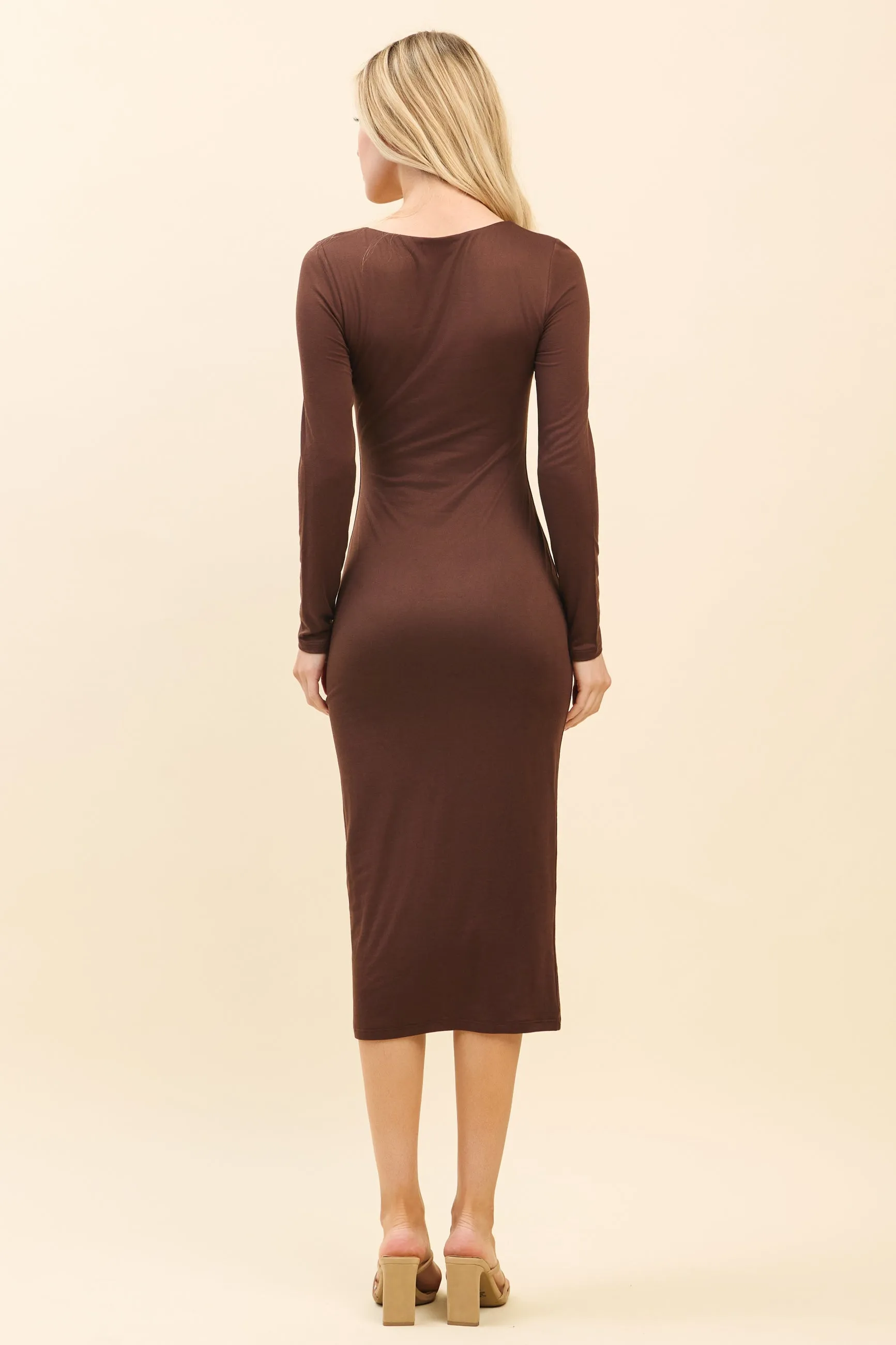 DOUBLE LAYERED SQUARE NEECK LONG SLEEVE MIDI DRESS sold by Heart & Hips product image thumbnail 3