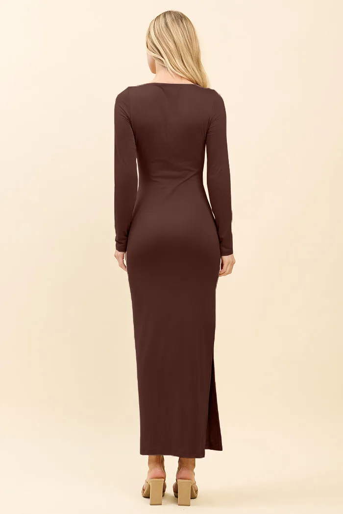 DOUBLE LAYERED BOAT NECK LONG SLEEVE SLIT MAXI sold by Heart & Hips product image thumbnail 3