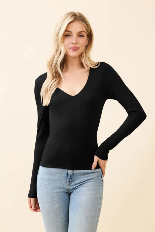 LONG SLEEVE V-NECK NECK FRONT DOUBLE LAYERED TOP sold by Heart & Hips