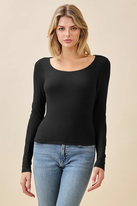LONG SLEEVE SCOOP NECK FRONT DOUBLE LAYERED TOP sold by Heart & Hips