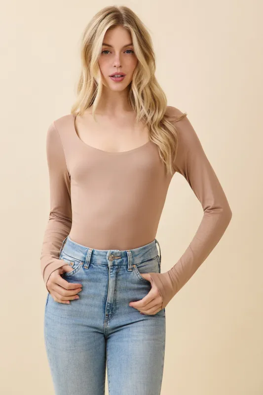 SCOOP NECK DOUBLE LAYERED LONG SLEEVE BODYSUIT sold by Heart & Hips