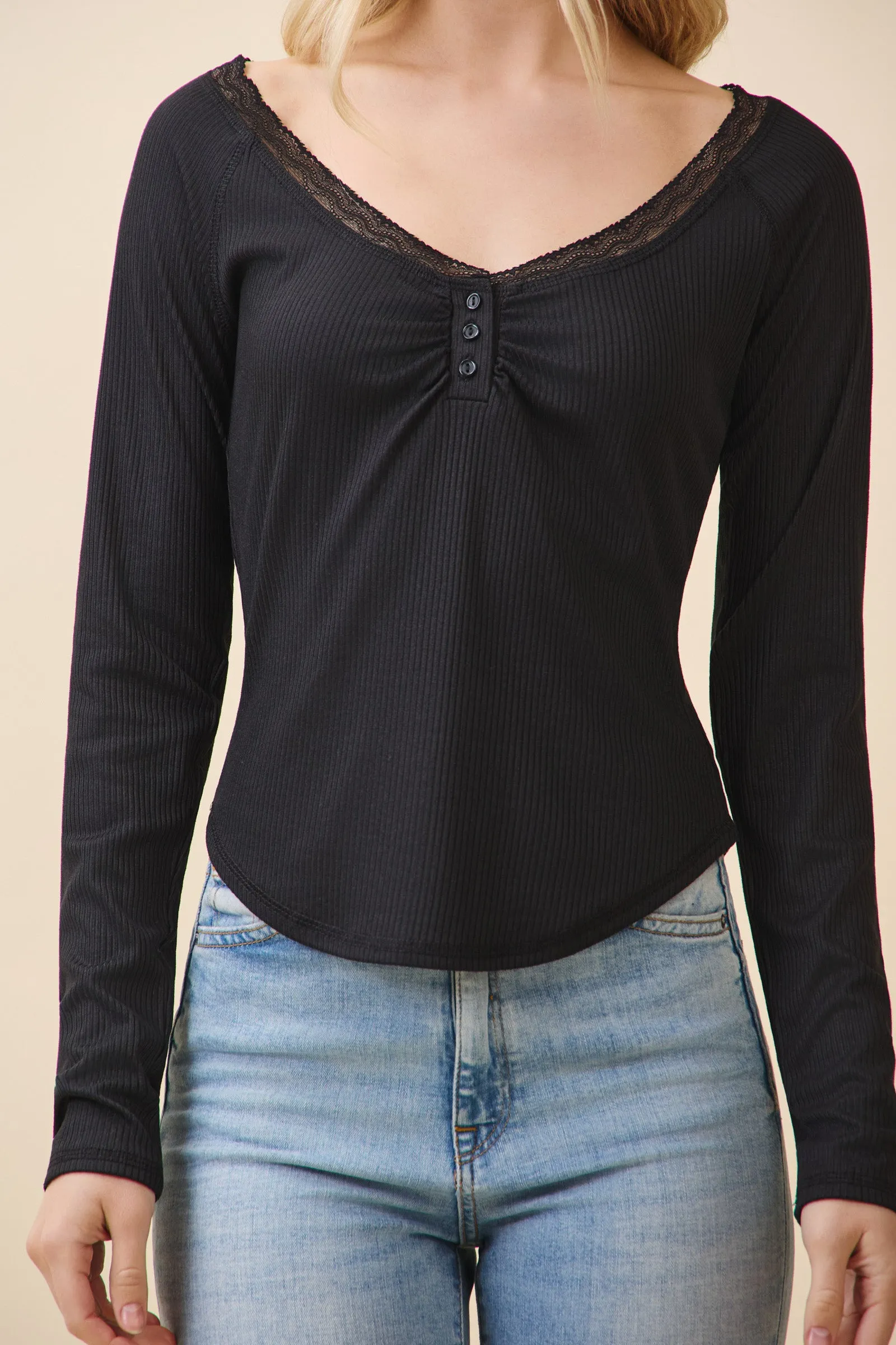 LONG SLV LACE GATHERED TOP sold by Heart & Hips product image thumbnail 4