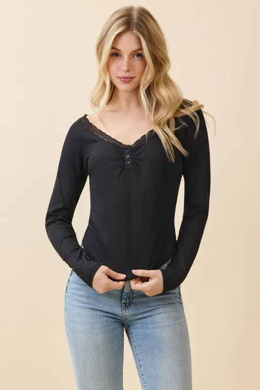LONG SLV LACE GATHERED TOP sold by Heart & Hips