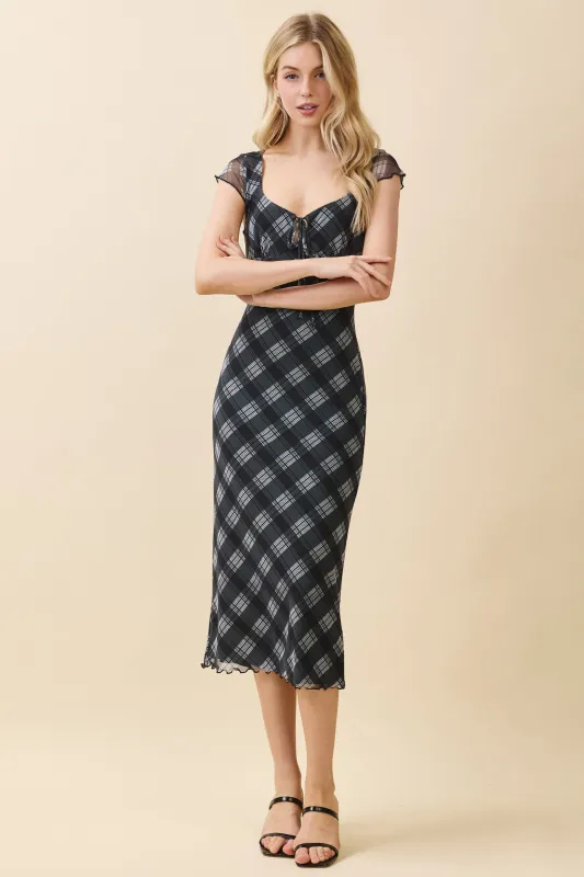 FRONT TIE, FULLY LINED PRINTED MESH MIDI DRESS sold by Heart & Hips